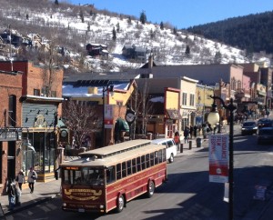 Trolley on Main Street in Park City, Utah.