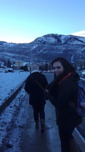 Cally Hinkle walking to film at Sundance Festival